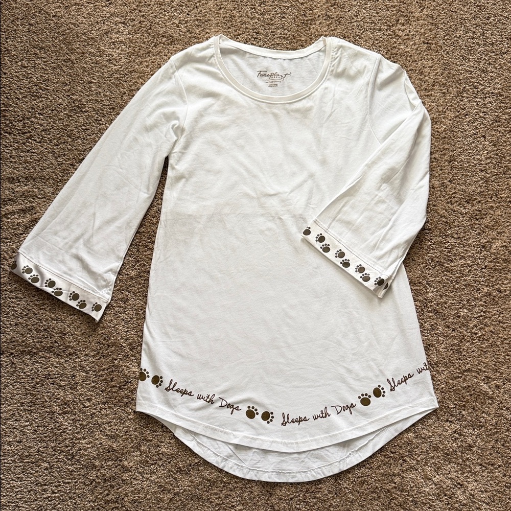 NWT Faceplant Dreams….Cream Pajama Top with Paw Print Accents
